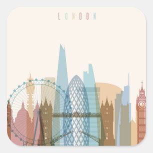 Stadt-Skyline Londons, England   Quadratischer Aufkleber