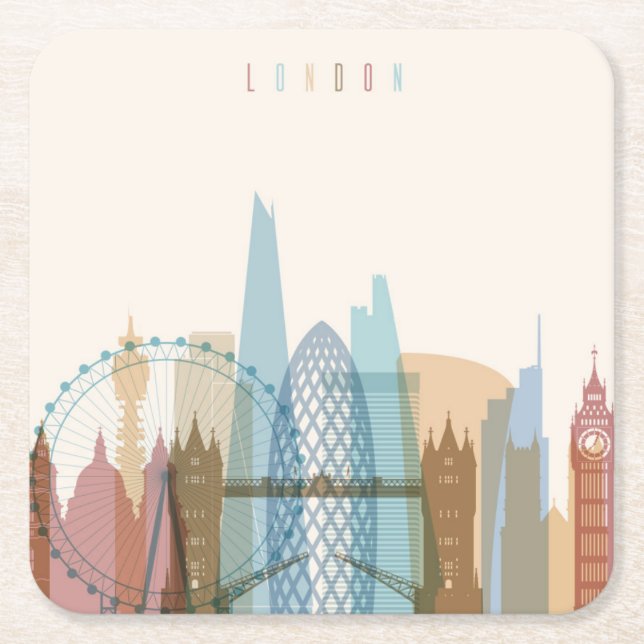 Stadt-Skyline Londons, England | Rechteckiger Pappuntersetzer (Vorderseite)
