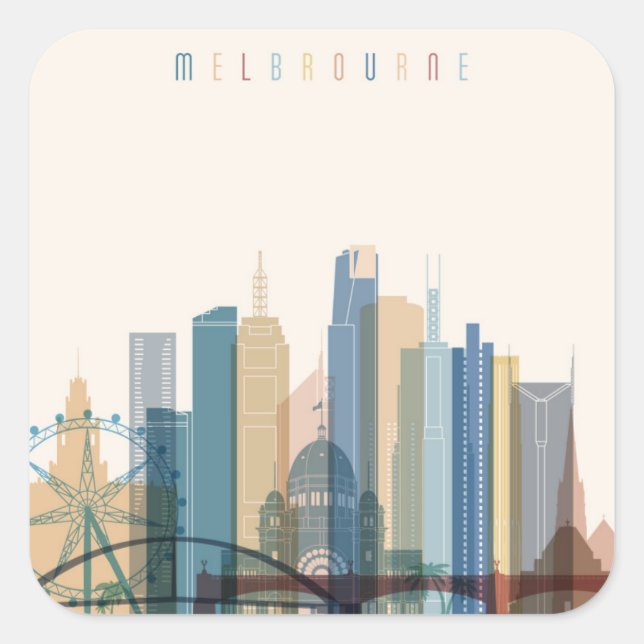 Stadt-Skyline Melbournes, Australien | Quadratischer Aufkleber (Vorderseite)
