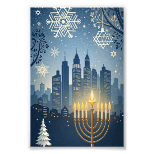 Stadt-Skyline-Menora-Hanukkah-Karte Fotodruck