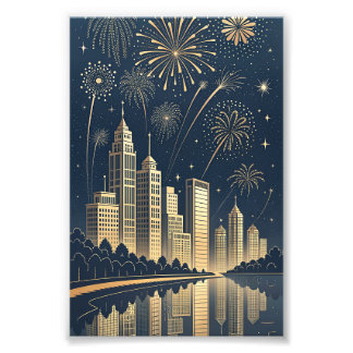 Stadt-Skyline Neujahrsgrußkarte Fotodruck