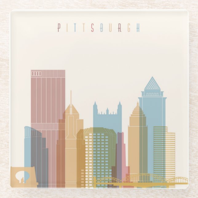 Stadt-Skyline Pittsburghs, Pennsylvania | Glasuntersetzer (Vorderseite)