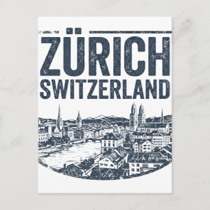 Stadt-Skyline von Zürich, Schweiz Illustration Postkarte