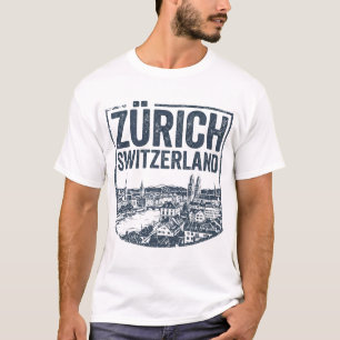 Stadt-Skyline von Zürich, Schweiz, Illustration T-Shirt