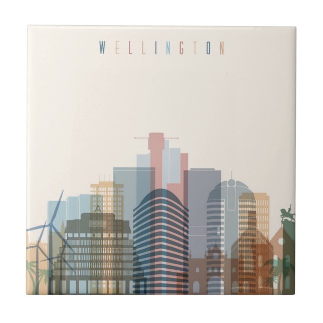 Stadt-Skyline Wellingtons, Neuseeland | Fliese (Vorderseite)