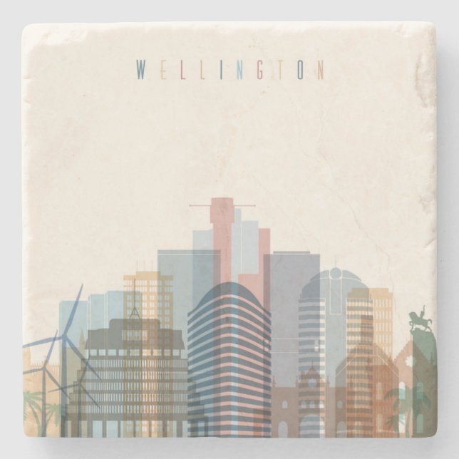 Stadt-Skyline Wellingtons, Neuseeland | Steinuntersetzer (Vorderseite)