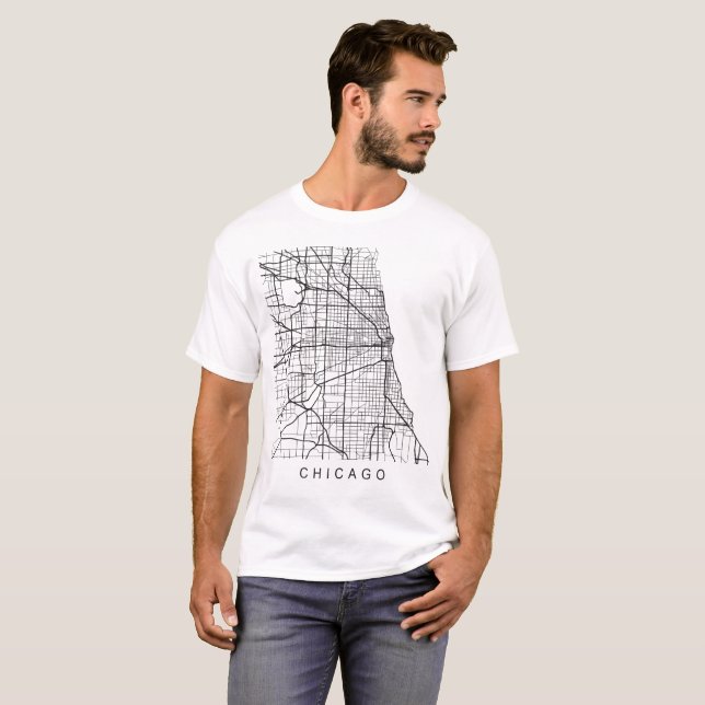 Stadt-Straßenkarte-dunkler Entwurf Chicagos IL T-Shirt (Vorne ganz)