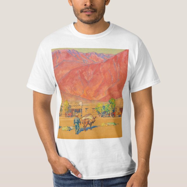 Stadt und Klippen von Maynard Dixon T-Shirt (Vorderseite)
