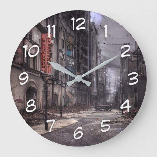 Stadt verlassen | Postapokalyptische Dystopie Große Wanduhr (Vorderseite)
