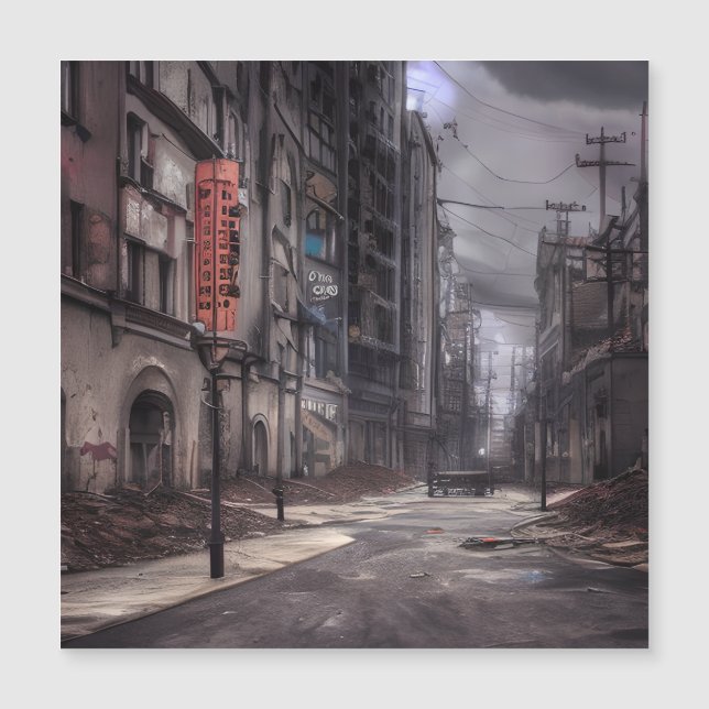 Stadt verlassen | Postapokalyptische dystopische W Magnetkarte (Vorderseite)
