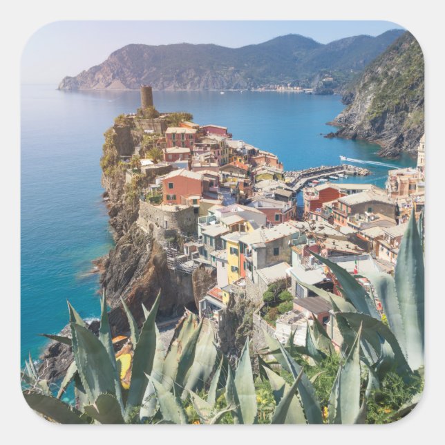 Stadt Vernazza im Cinque Terre Quadratischer Aufkleber (Vorderseite)