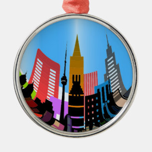 STADT VON GEBÄUDE UND SKYSCRAPERS SILBERNES ORNAMENT