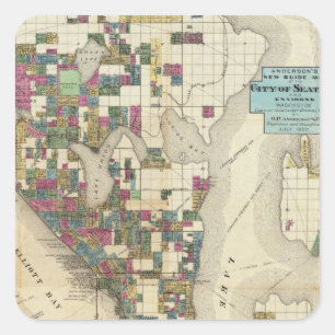 Stadt von Seattle und von Umgebung Quadratischer Aufkleber