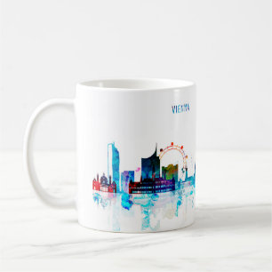 Stadt von Wien, Österreich, Aquarell, Landschaft, Kaffeetasse