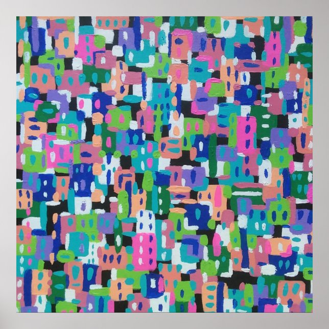 Stadtansicht bei Abstrakter Nachtmalerei Poster (Vorne)