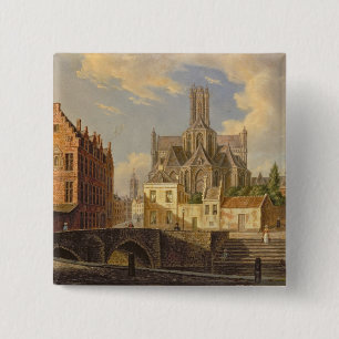 Stadtansicht mit Zahl Fischen in einem Kanal Button