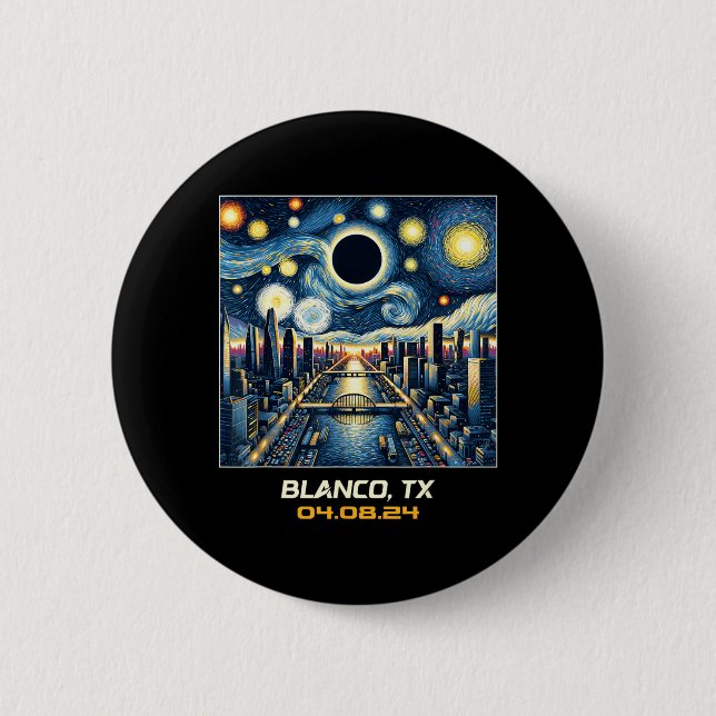 Stadtansicht Totale Sonnenfinsternis Blanco Texas Button (Vorderseite)