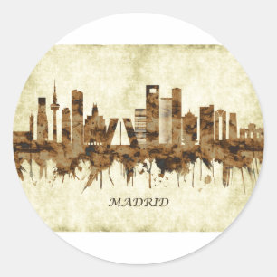 Stadtansicht von Madrid Spanien Runder Aufkleber
