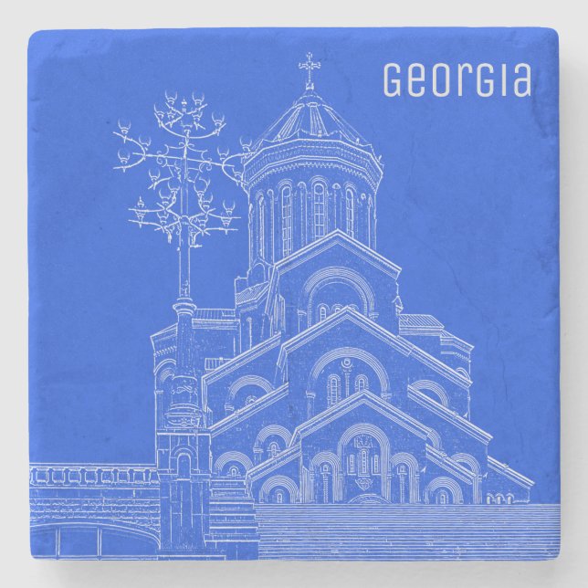 Stadtarchitektur Tiflis Georgia Sketch Steinuntersetzer (Vorderseite)