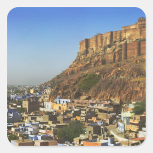 Stadtbild der Blauen Stadt mit Meherangarh, der Quadratischer Aufkleber