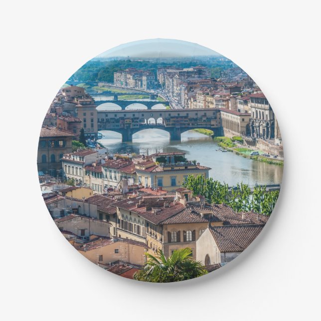 Stadtbild Florenz - Ponte Vecchio über dem Fluss A Pappteller (Vorderseite)