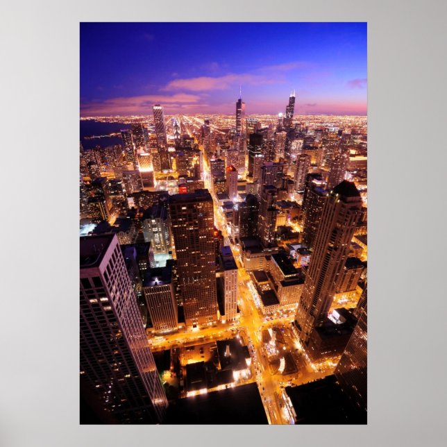 Stadtbild in der Nacht von Chicago Poster (Vorne)