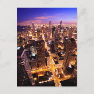 Stadtbild in der Nacht von Chicago Postkarte