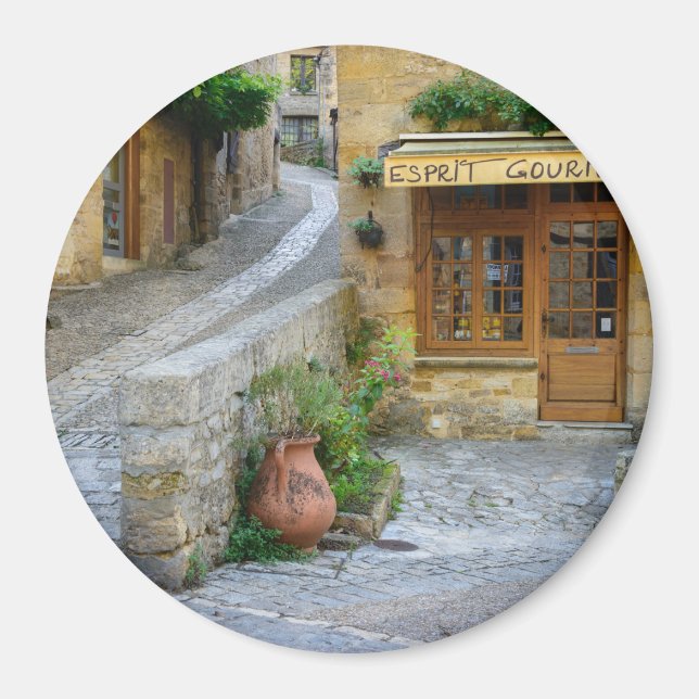 Stadtbild in Dordogne, Frankreich, Rundmagnet Magnet (Vorne)