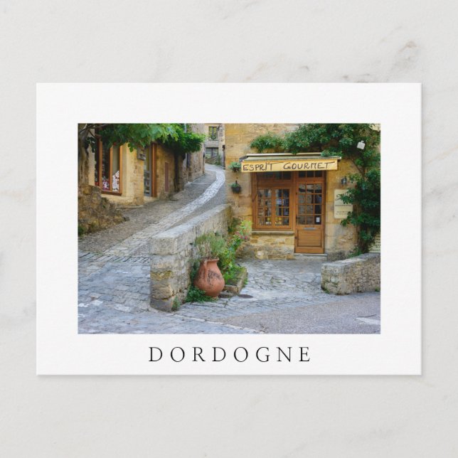 Stadtbild in Dordogne, weiße Postkarte (Vorderseite)