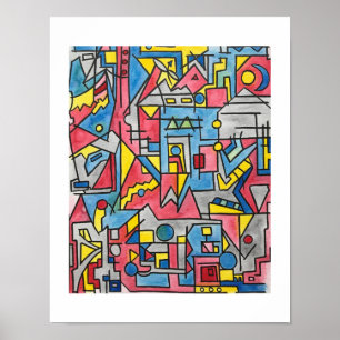 Stadtbild Modernes Bauhaus Geometrische Wasserfarb Poster