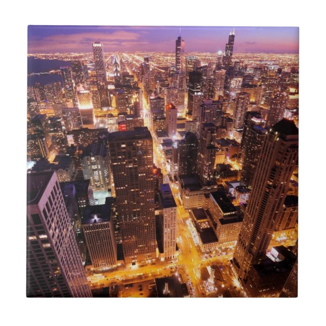 Stadtbild nachts von Chicago Fliese (Vorderseite)