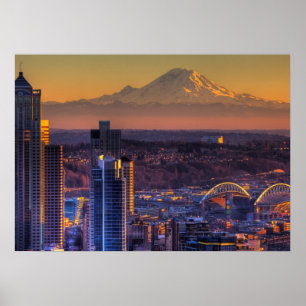 Stadtbild Seattle Downtown, Fußball Poster