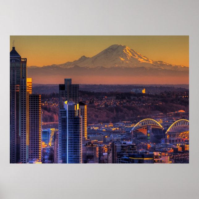 Stadtbild Seattle Downtown, Fußball Poster (Vorne)