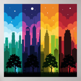 Stadtbild Silhouette Jahreszeiten Poster