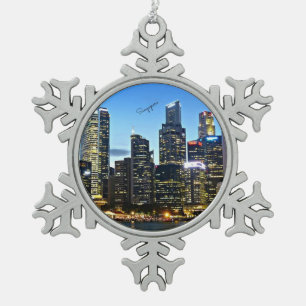 Stadtbild Singapurs Schneeflocken Zinn-Ornament