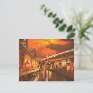 Stadtbild Tokio mit Kanal und Zug Postkarte