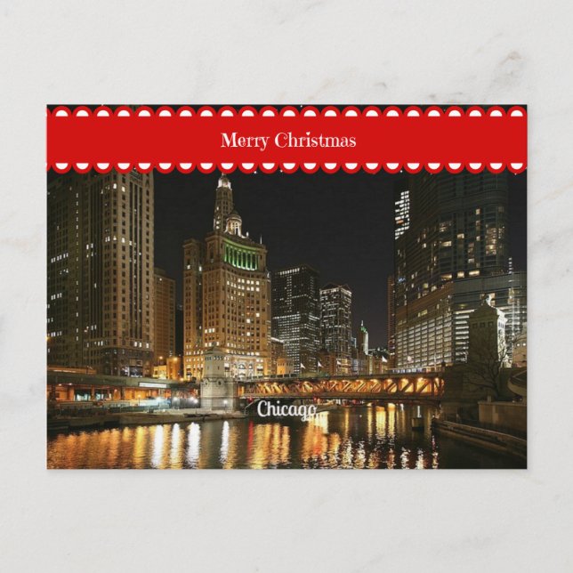 Stadtbild von Chicago, Weihnachtsgrüße Postkarte (Vorderseite)