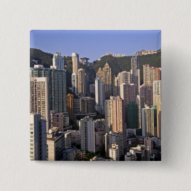 Stadtbild von Hongkong, China Button (Vorderseite)