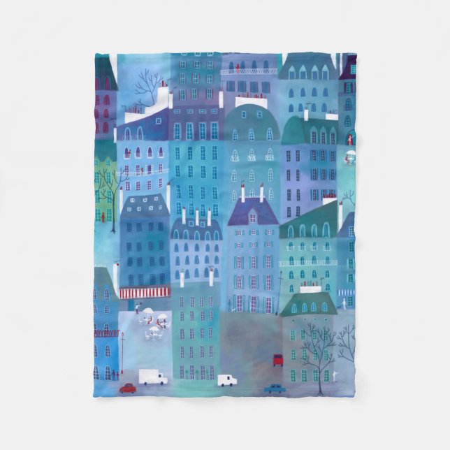 Stadtbild von Paris in Blau Fleecedecke (Vorderseite)