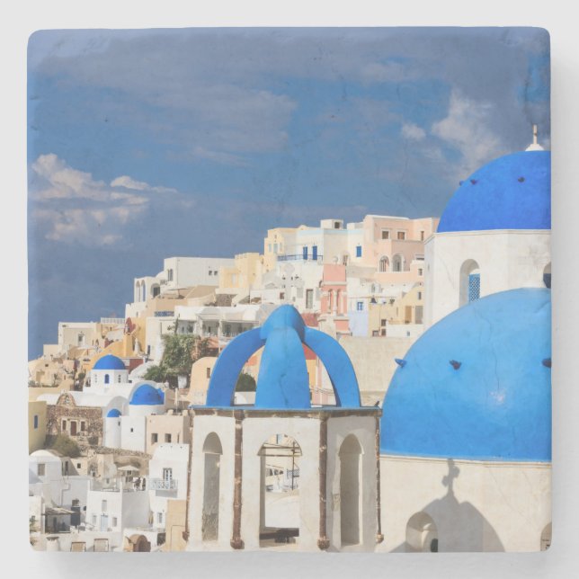 Stadtbild von Santorini, Griechenland Steinuntersetzer (Vorderseite)