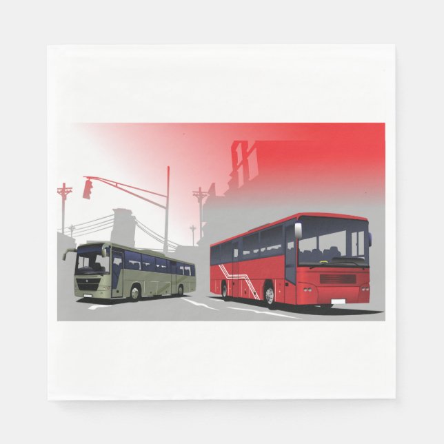 Stadtbusse Rote grüne Busse in der Stadtstraße Serviette (Vorderseite)