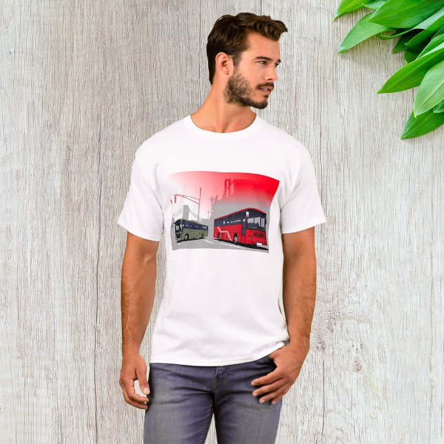 Stadtbusse Rote grüne Busse in der Stadtstraße T-Shirt (Von Creator hochgeladen)