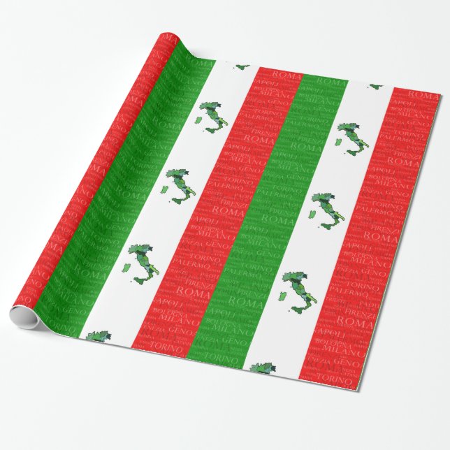 Städte, Karte und Flagge von Italien Geschenkpapier (Ungerollt)