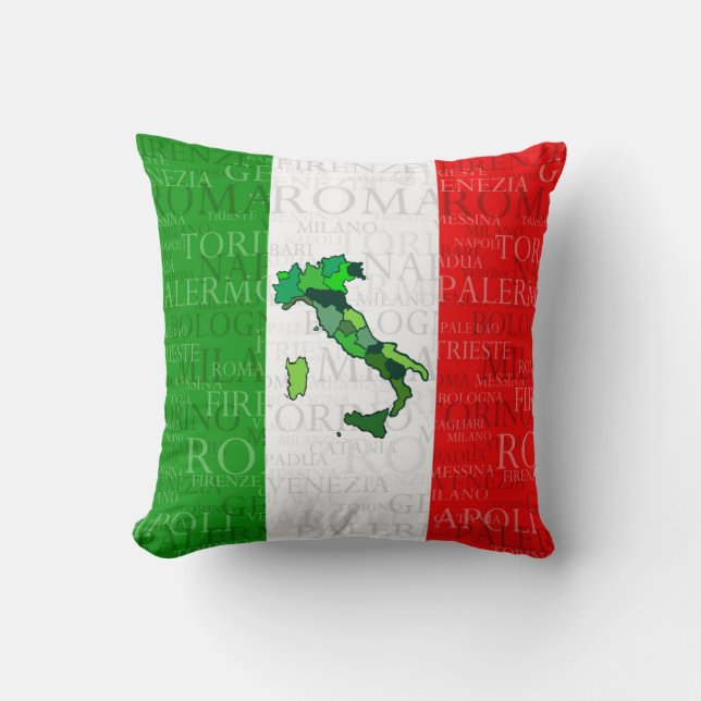 Städte, Karte und Flagge von Italien Kissen (Vorderseite)