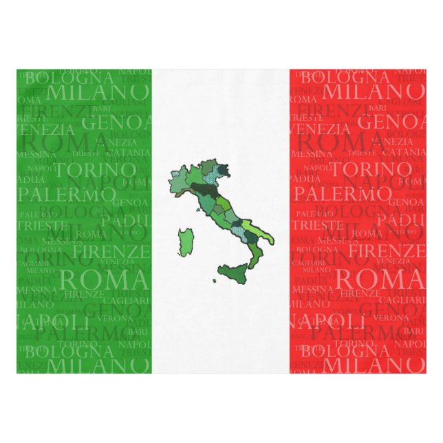 Städte, Karte und Flagge von Italien Tischdecke (Vorderseite (Horizontal))