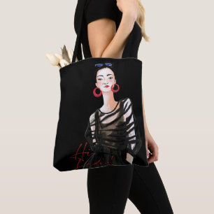 Städtemädchen in Schwarz-Moderne Grafik T - Shirt Tasche