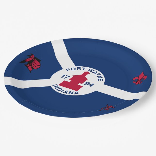 Stadtflagge von Fort Wayne Pappteller (Schrägansicht)