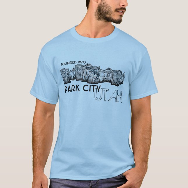 StadtGebäude-Typ-Blaut-stück Park City Utah altes T-Shirt (Vorderseite)