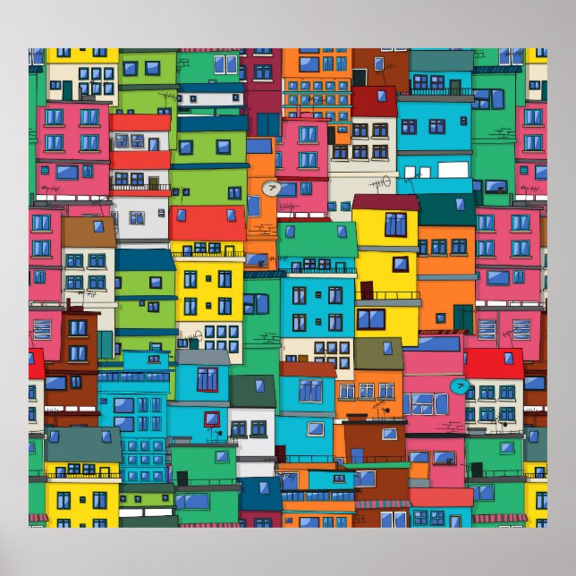 Städtische brasilianische Favela: farbenfroher Hin Poster (Vorne)