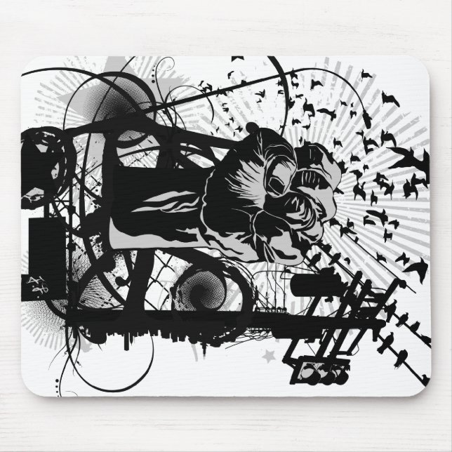 Städtische Faust mit Krähen- und Drahtillustration Mousepad (Vorne)